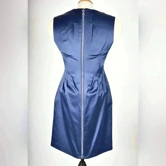 ROBERT RODRIGUEZ Navy Blue Cotton Poly Satin Shift  Pleat Fitted Dress 4US Small - Picture 3 of 10